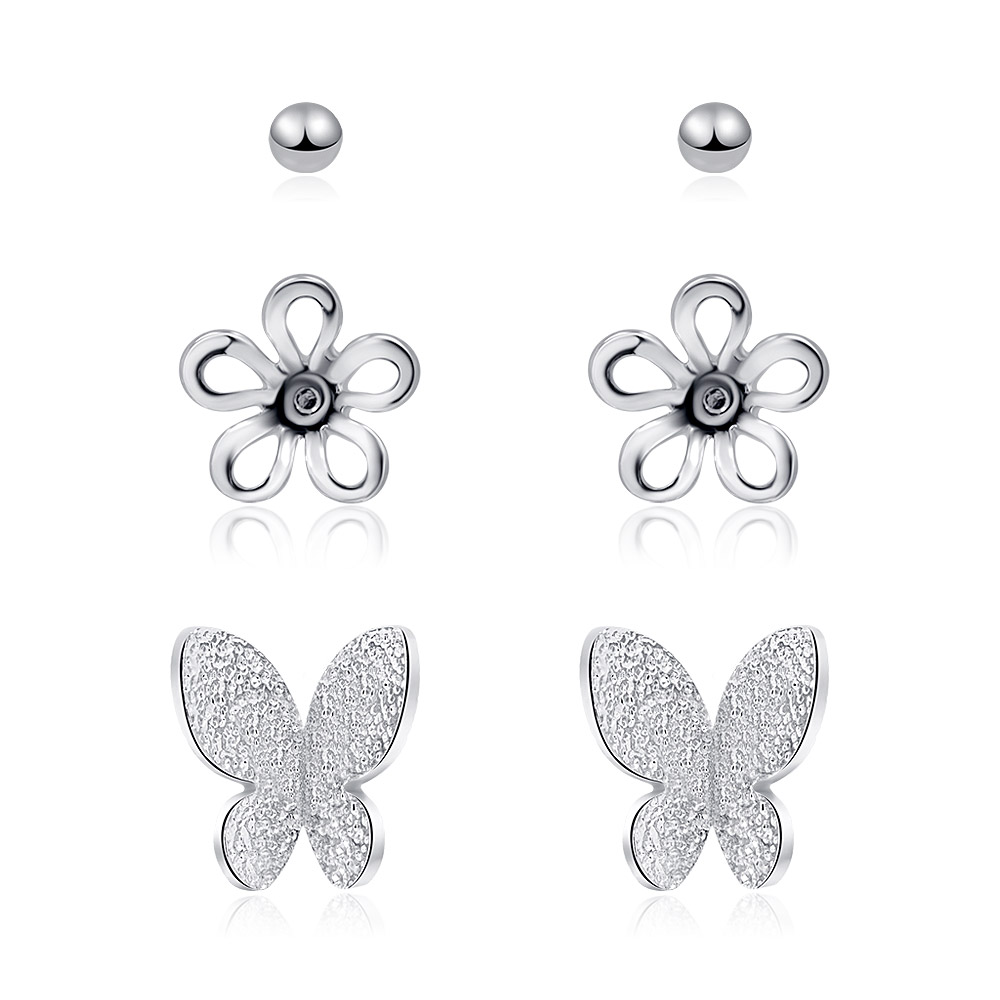 Butterfly Flower Stud Earrings in 3 Pack